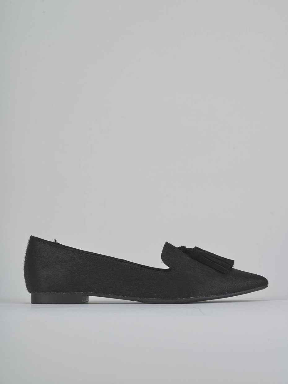 Bailarinas tacón 1 cm negro cuero de vaca con pelo