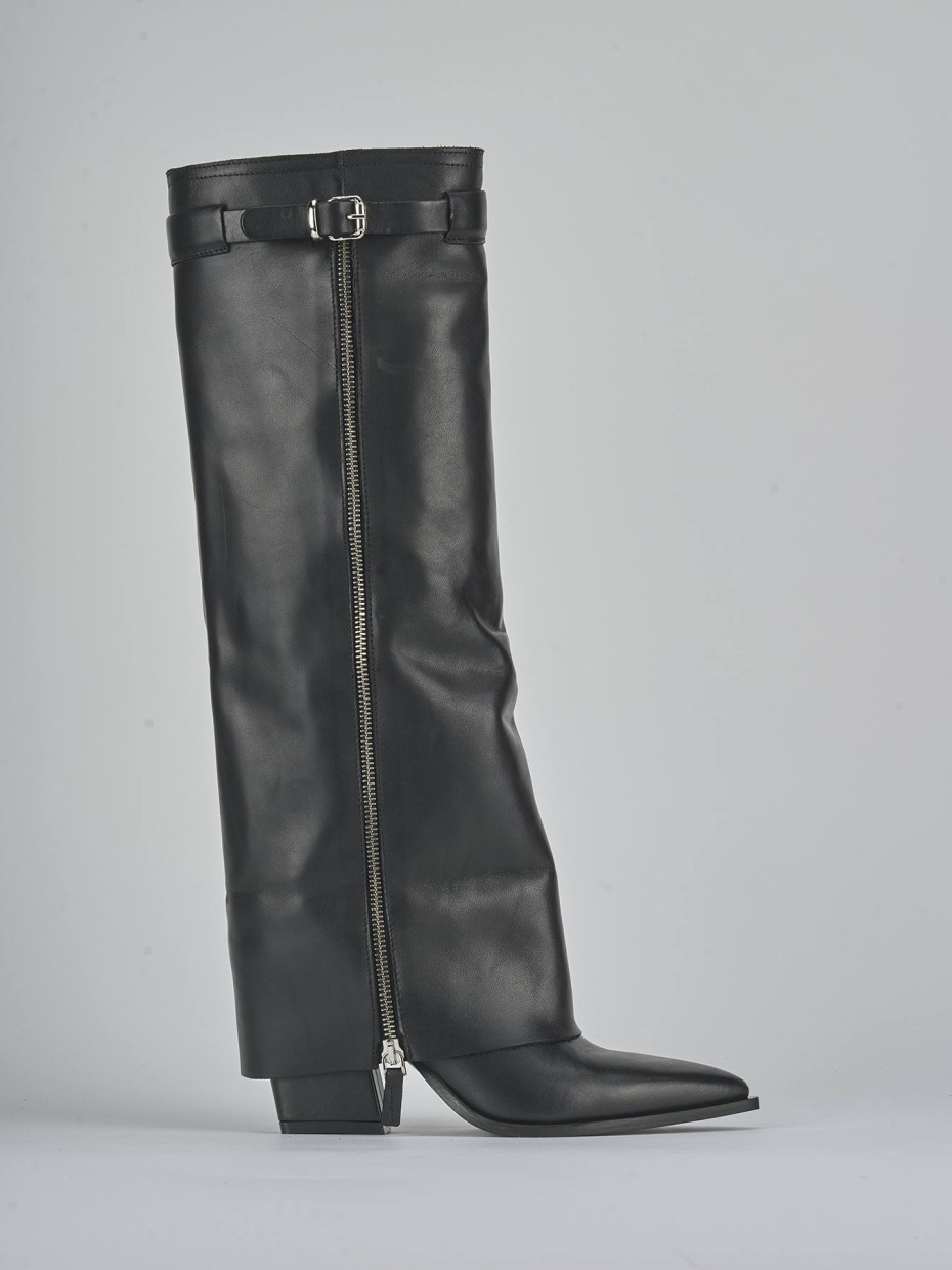 Botas de tacón alto tacón 8 cm negro cuero