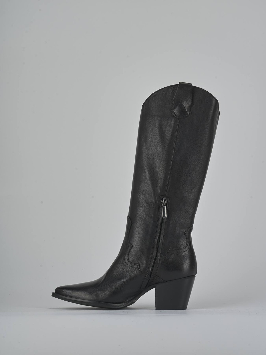 High heel boots heel 6 cm black leather