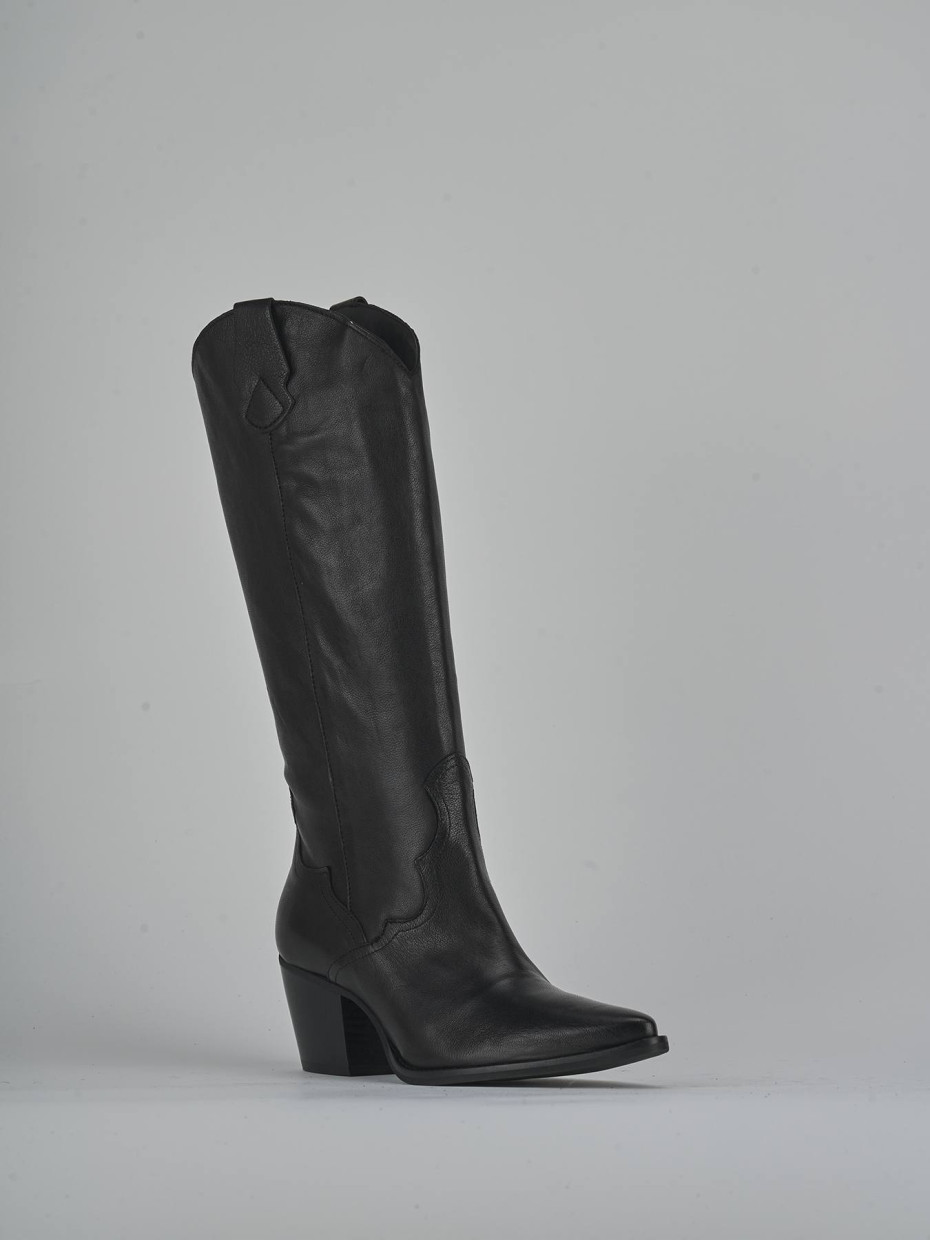 High heel boots heel 6 cm black leather