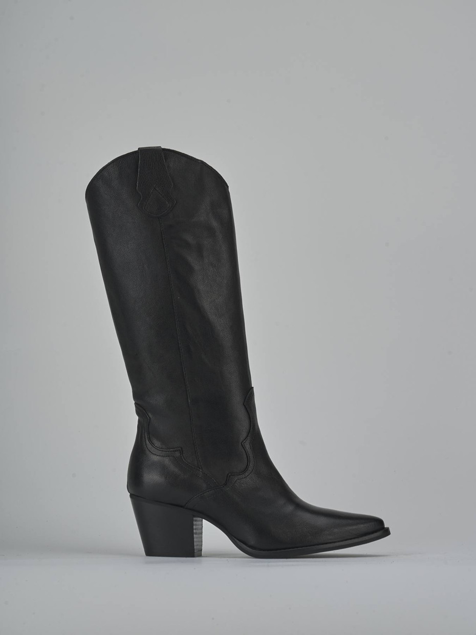 High heel boots heel 6 cm black leather