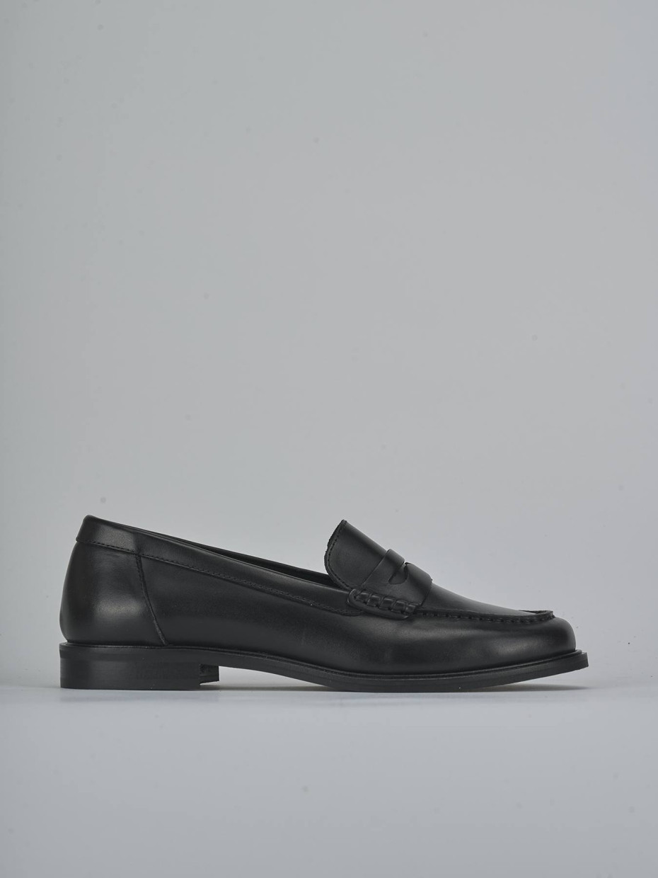 Mocasines tacón 1 cm negro cuero