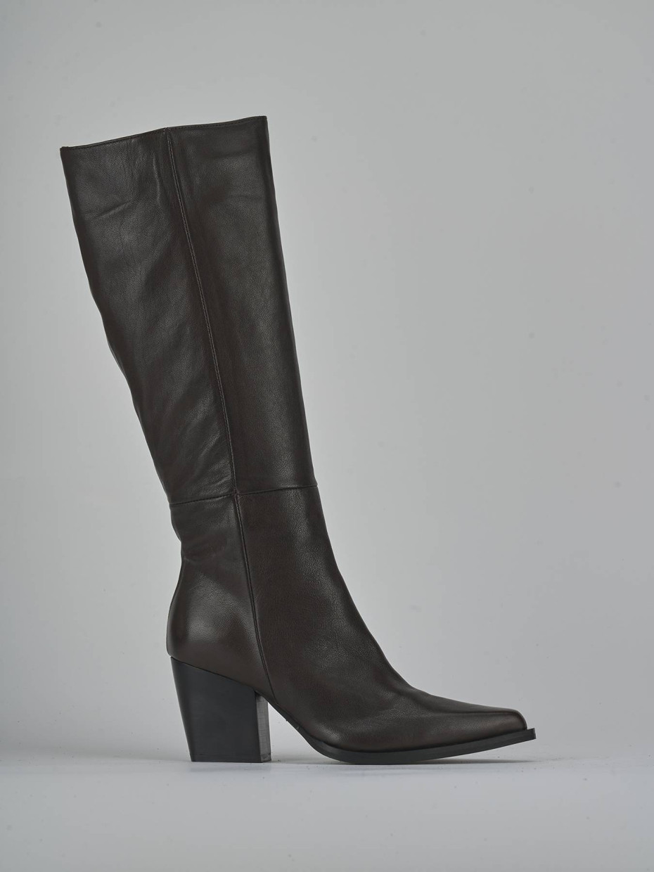 Botas de tacón alto tacón 8 cm negro cuero