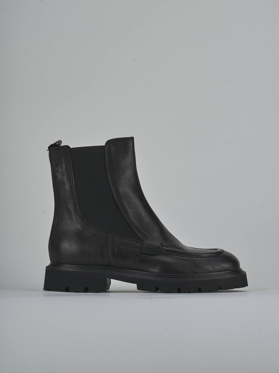 Botines de tacón bajo tacón 3 cm negro cuero