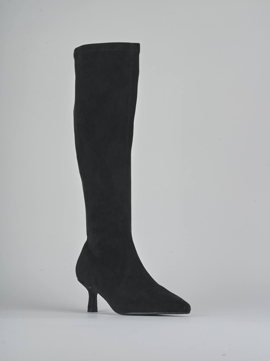 Stivali tacco 5cm camoscio sostenible nero