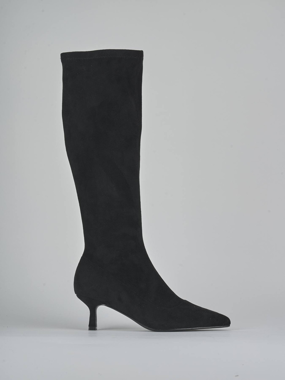 Stivali tacco 5cm camoscio sostenible nero