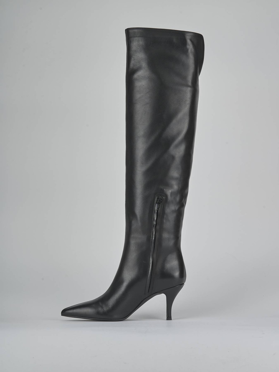 Botas de tacón alto tacón 7 cm negro cuero