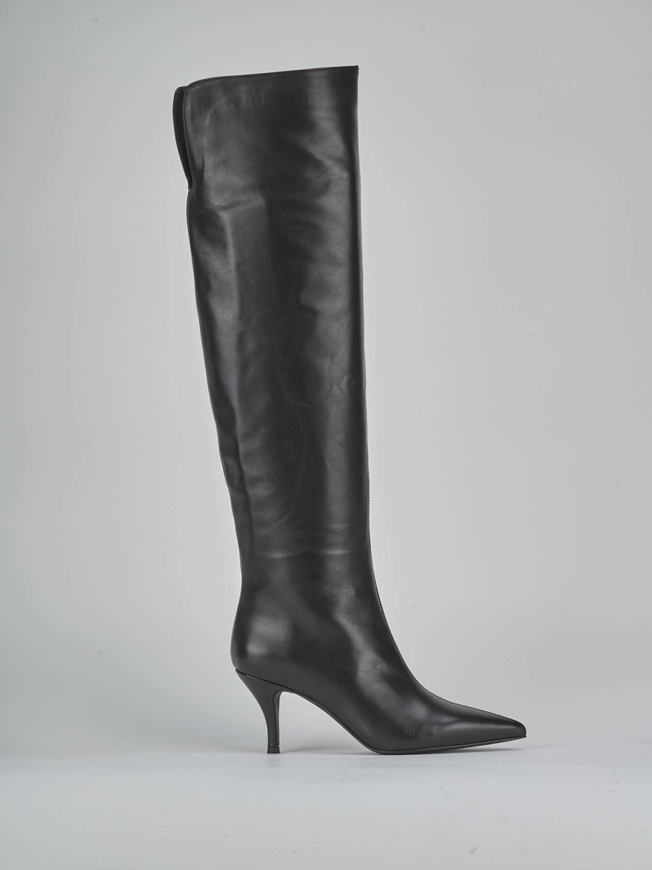 Botas de tacón alto tacón 7 cm negro cuero