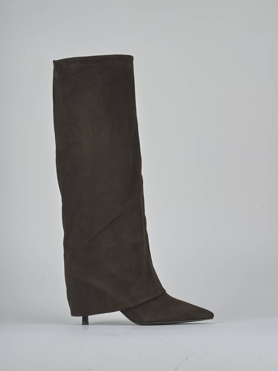 Botas de tacón alto tacón 7 cm marrón oscuro ante