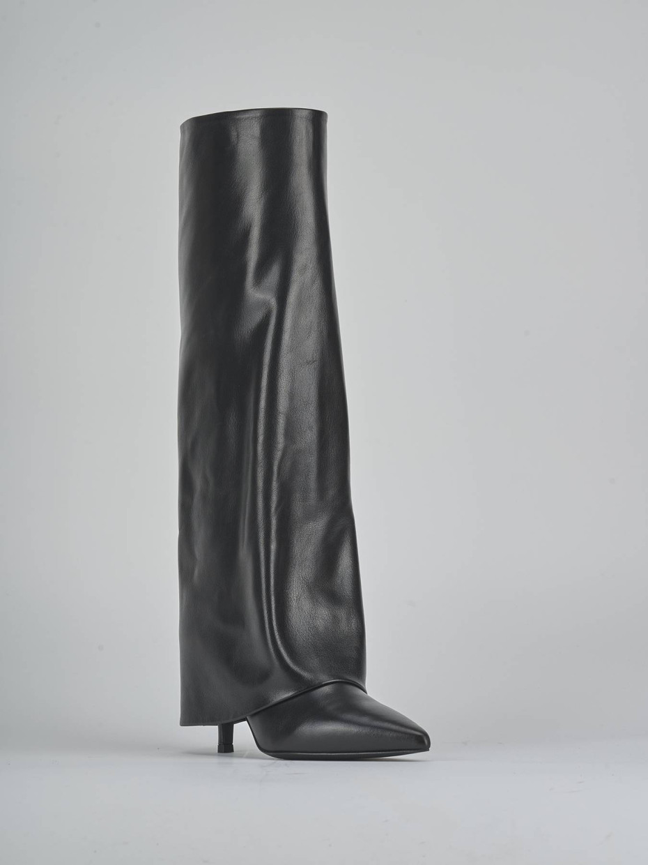 Botas de tacón alto tacón 7 cm negro cuero