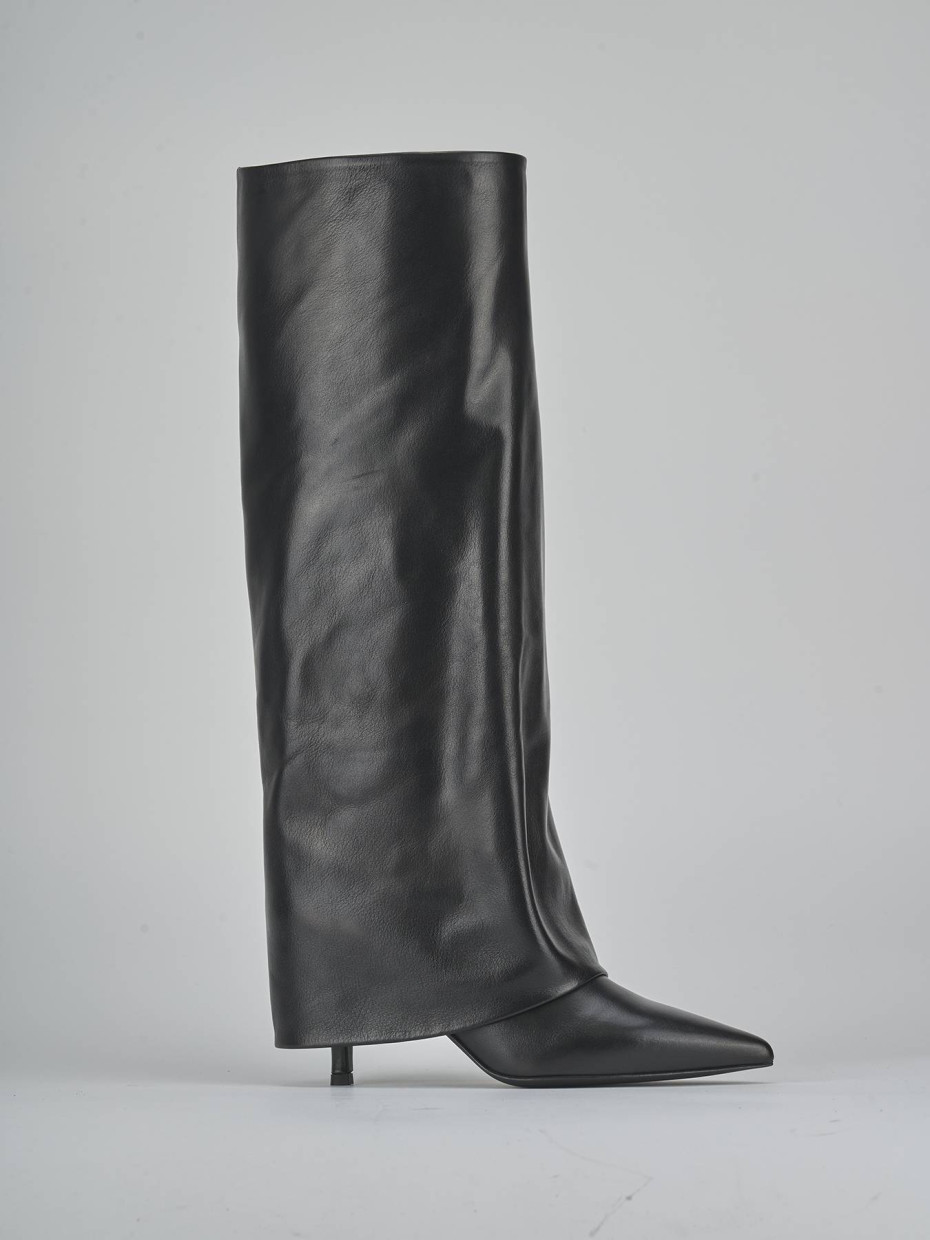 Botas de tacón alto tacón 7 cm negro cuero