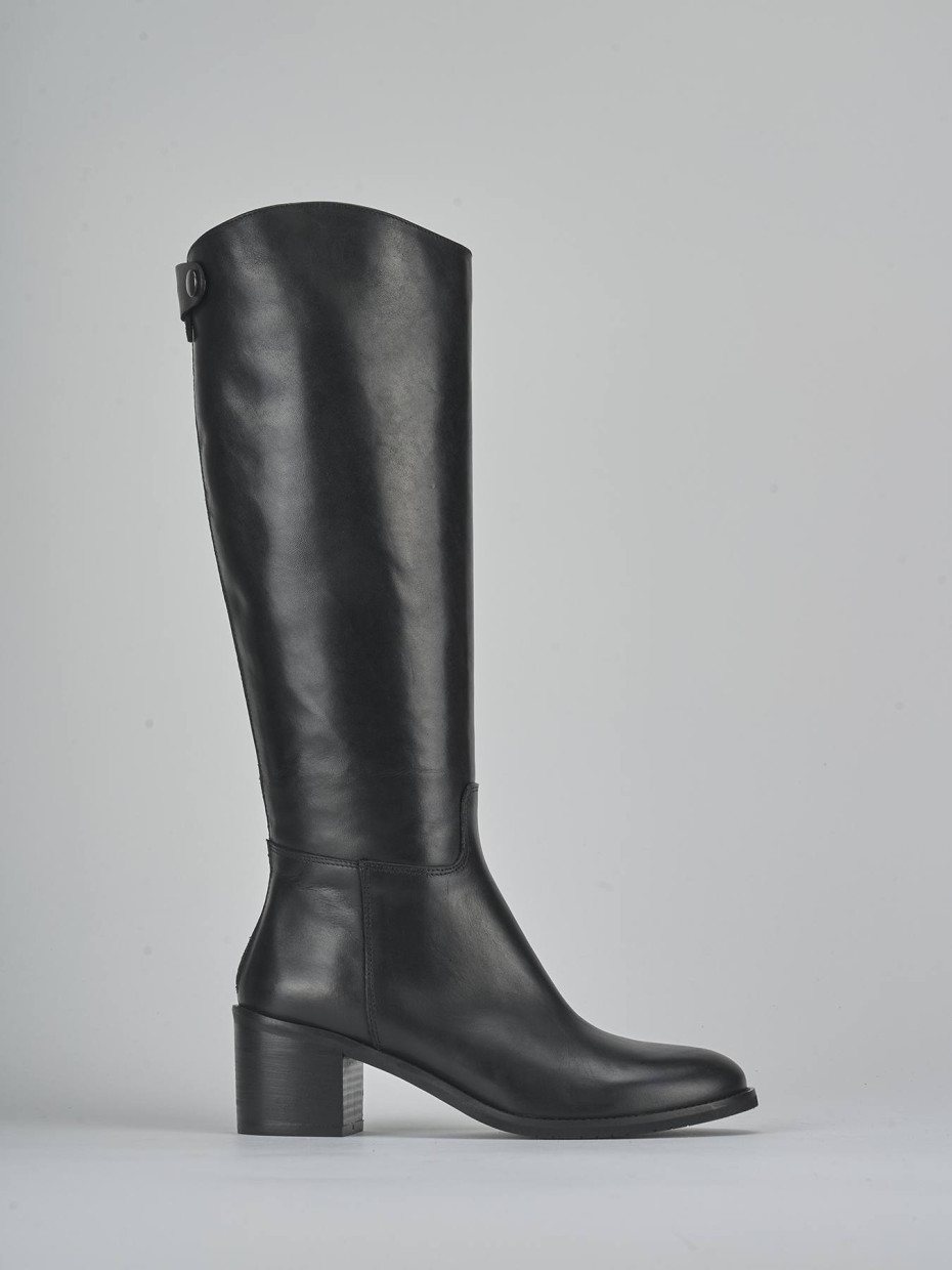 Botas de tacón alto tacón 5 cm negro cuero