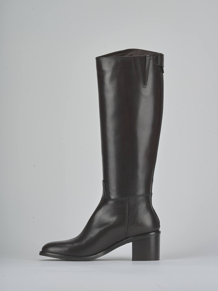 Botas de tacón alto tacón 5 cm marrón oscuro cuero
