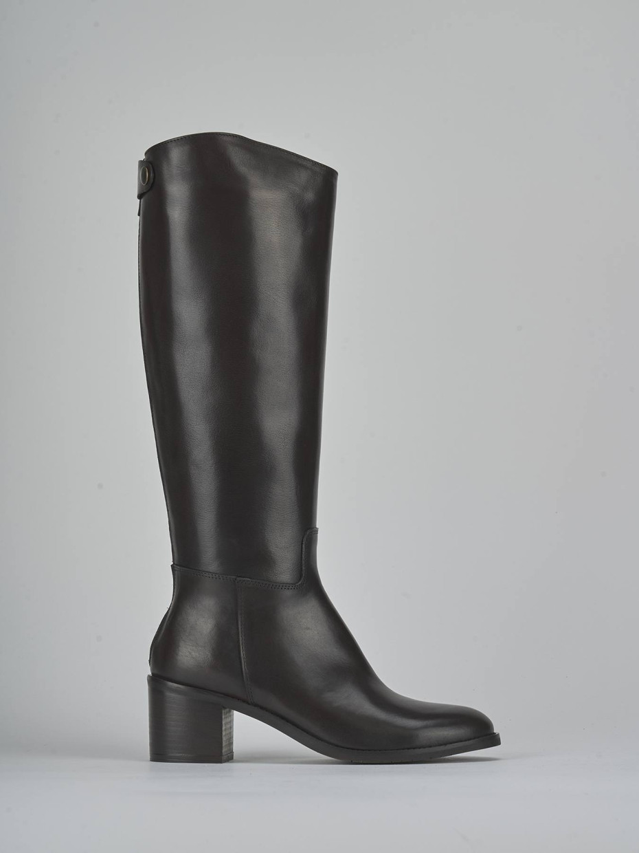 Botas de tacón alto tacón 5 cm marrón oscuro cuero