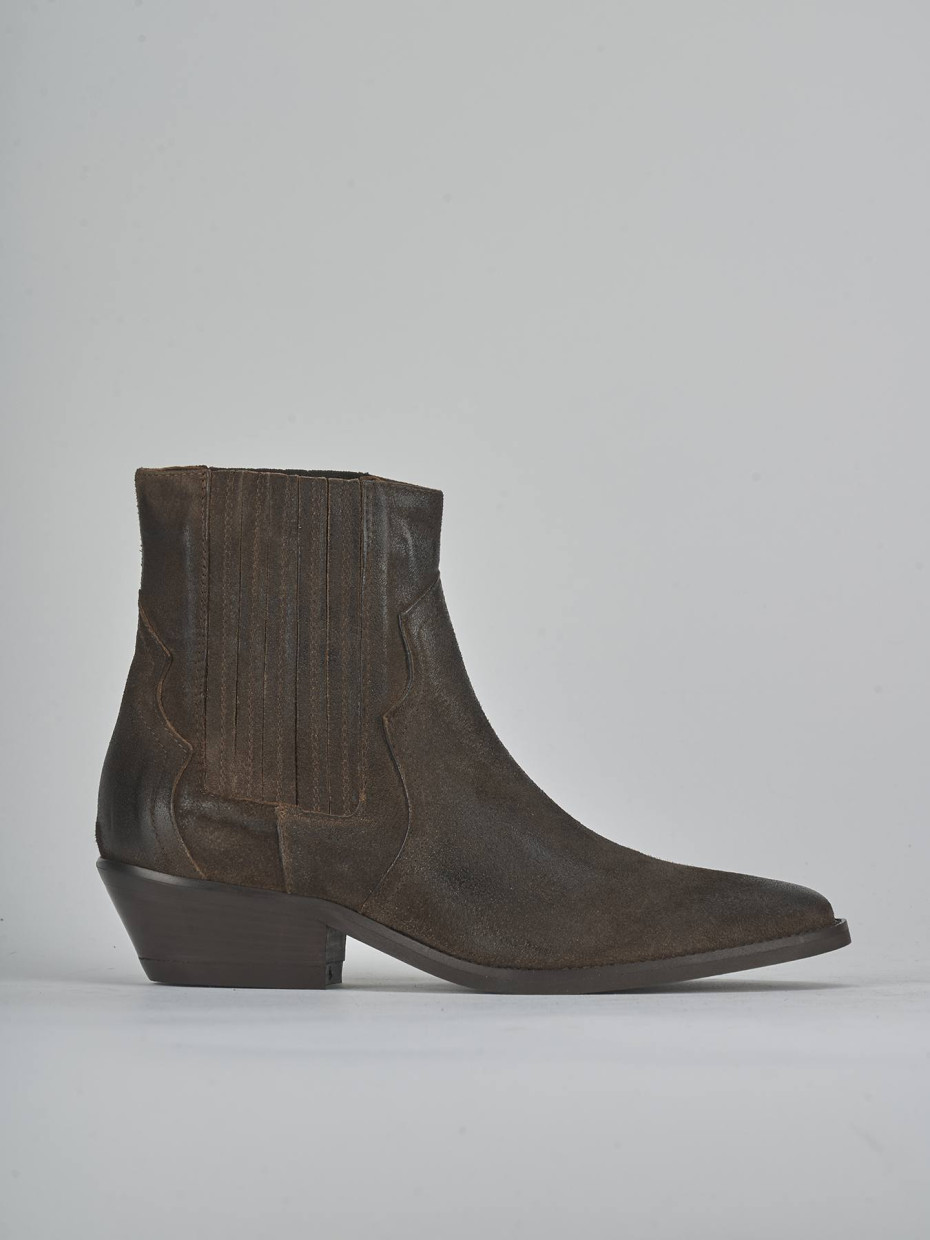 Botines de tacón bajo tacón 4 cm marrón oscuro ante