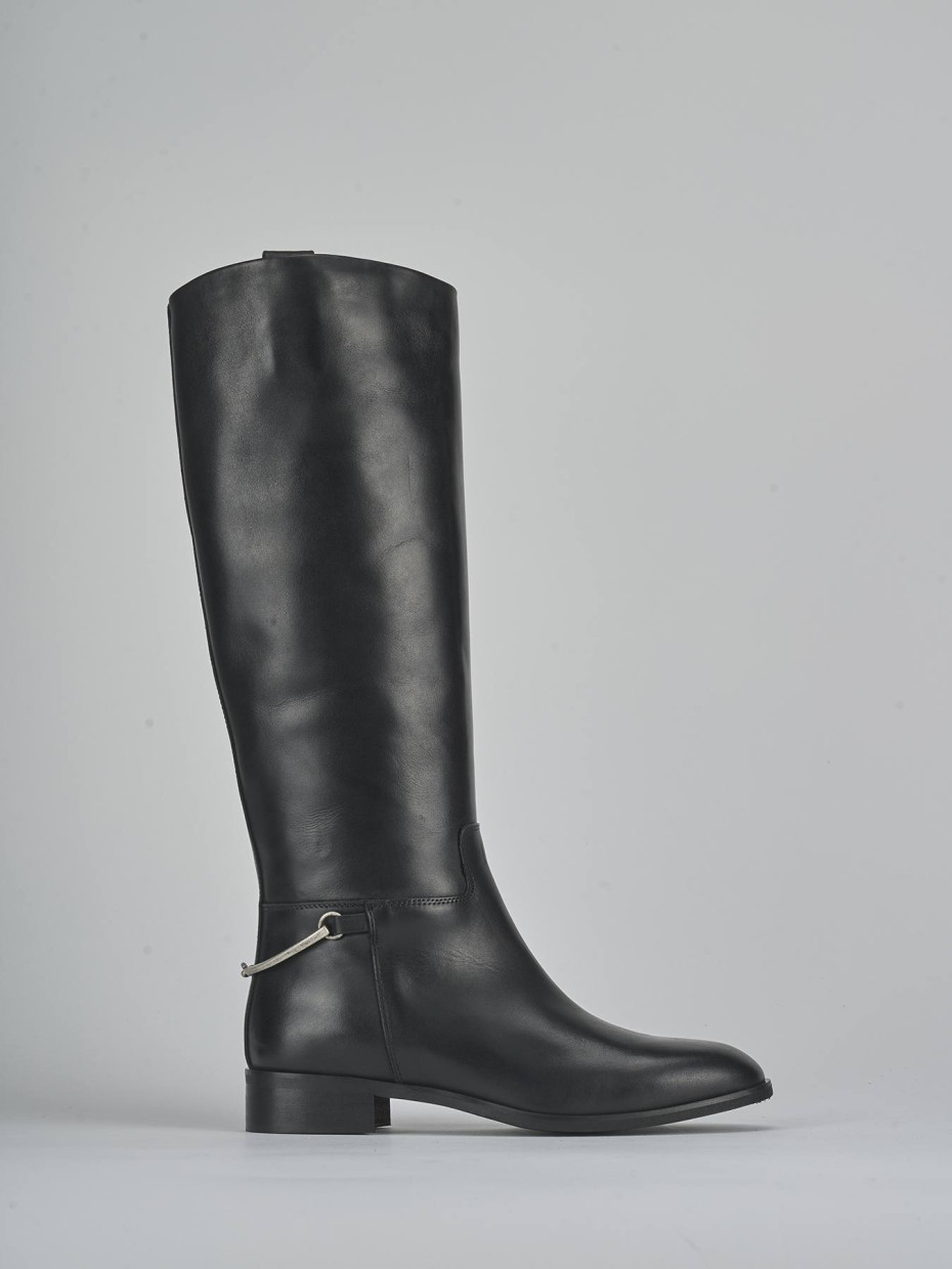 Botas de tacón bajo tacón 3 cm negro cuero