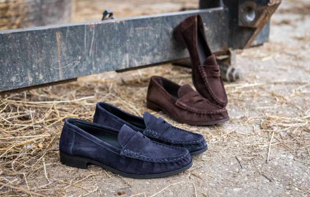 Mocasines tacón 2 cm azul ante