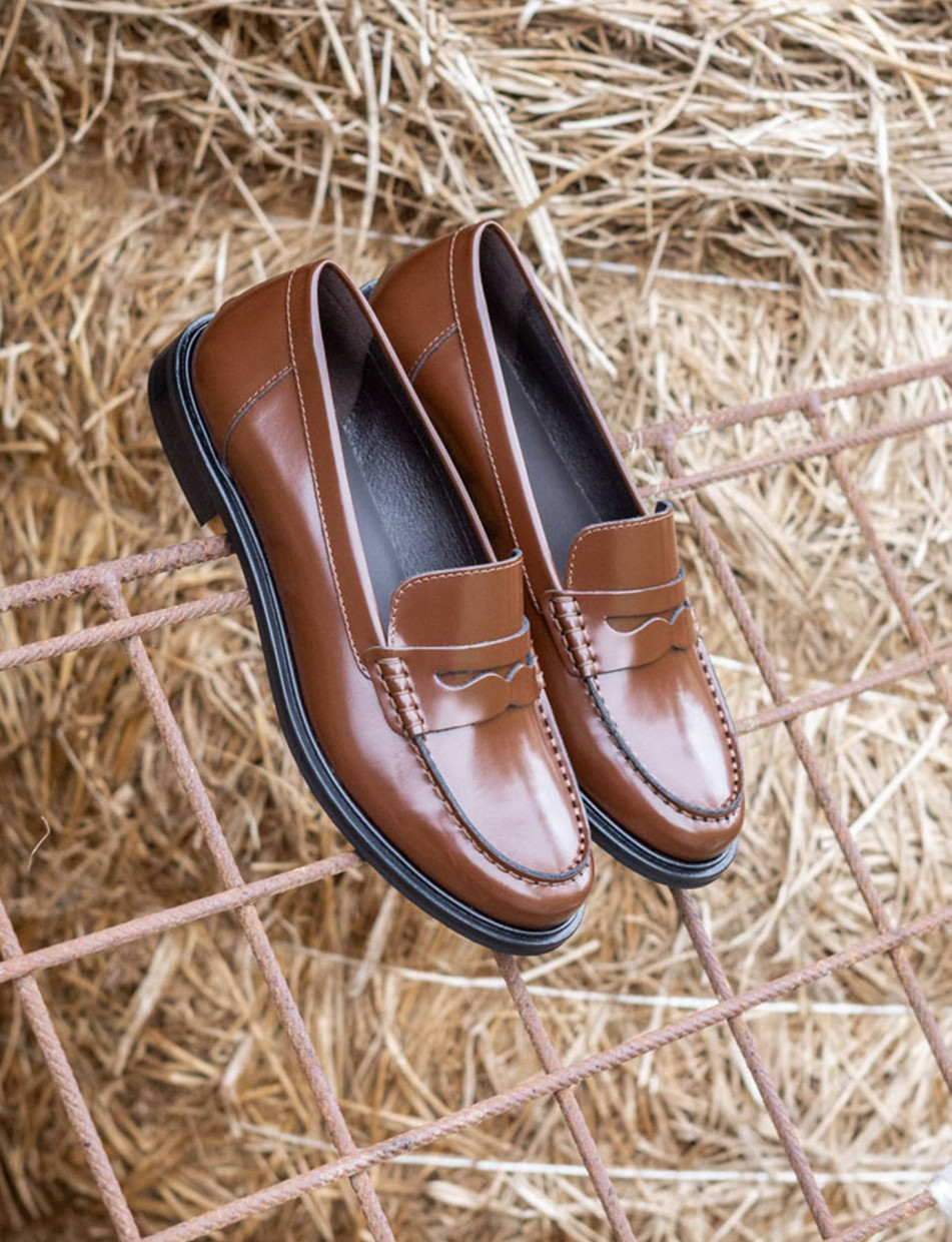 Mocasines tacón 1 cm marrón cuero
