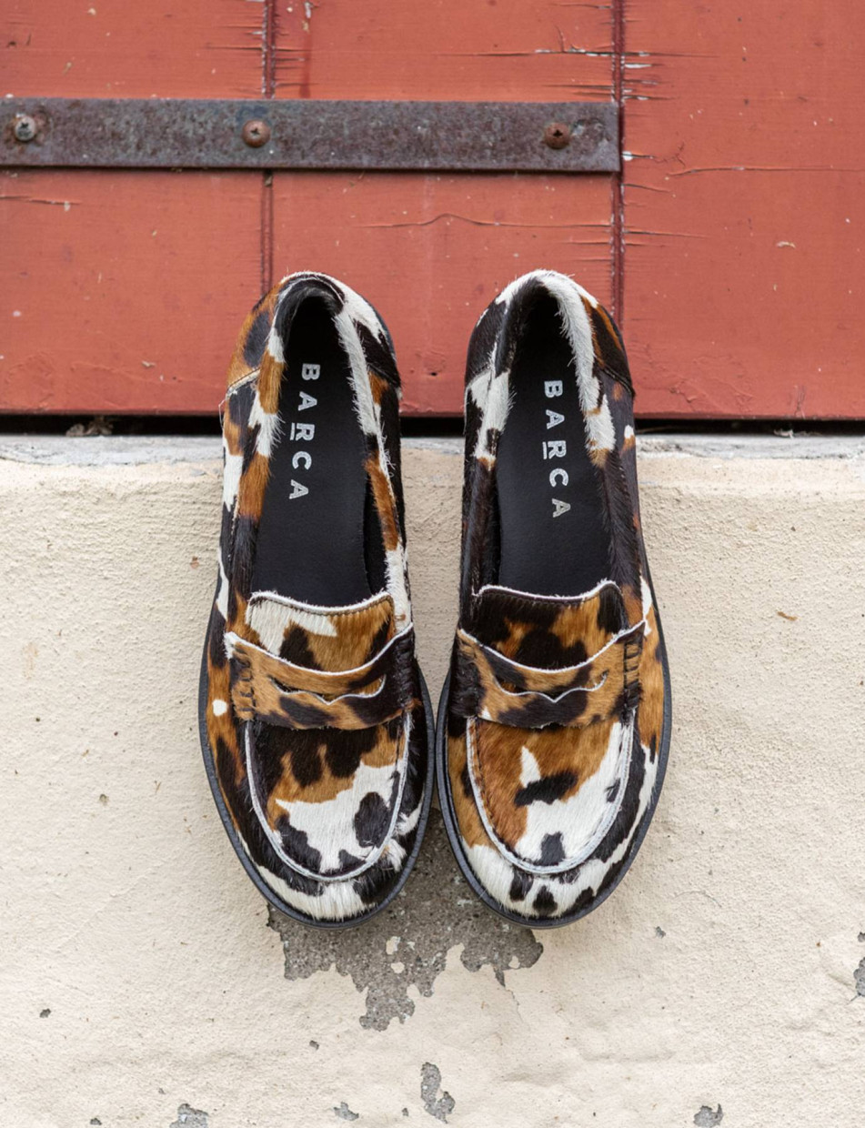 Mocasines tacón 2 cm multicolor cuero de vaca con pelo