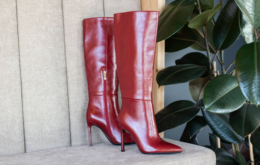 Botas de tacón alto tacón 10 cm rojo pelle sostenibile