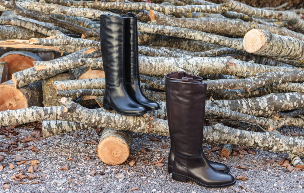 Botas de tacón bajo tacón 3 cm negro cuero