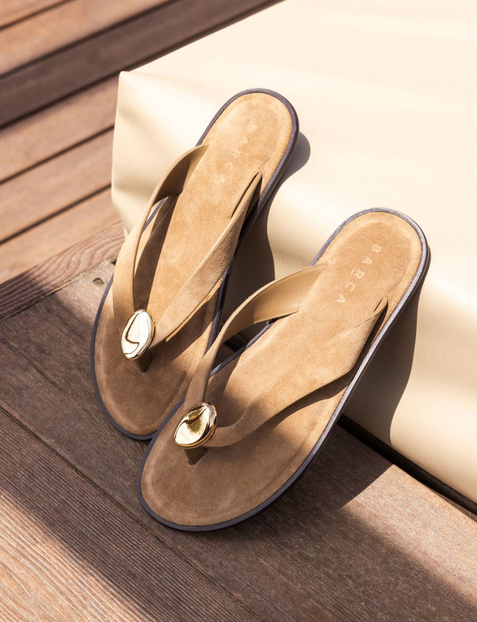 Slippers heel 1 cm beige suede