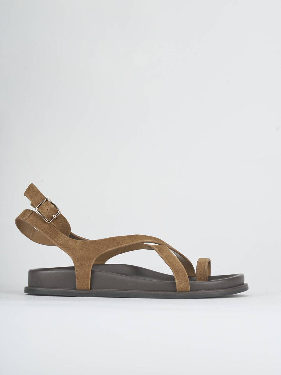 Sandalias de tacón bajo tacón 1 cm marrón ante