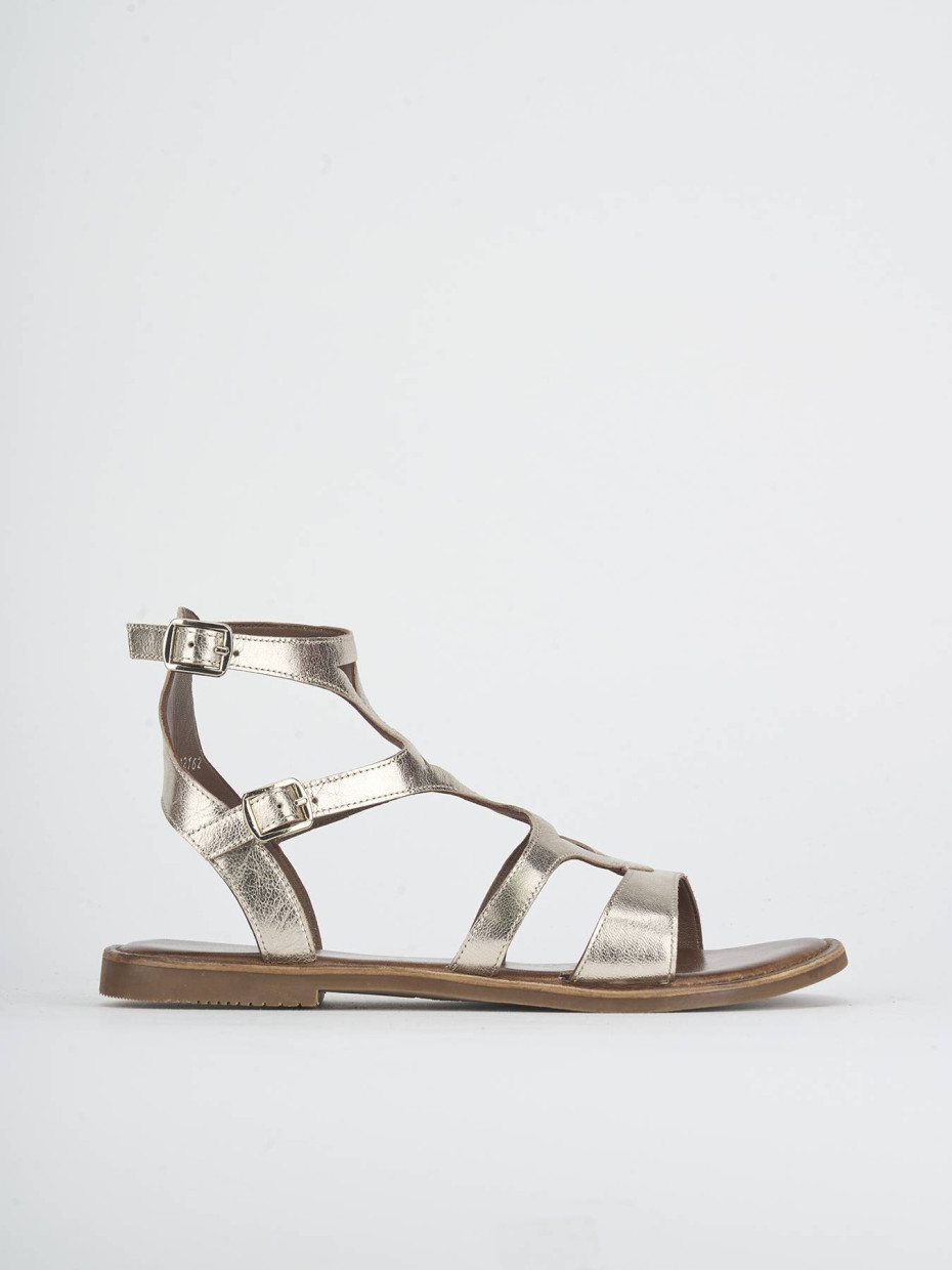 Sandalias de tacón bajo tacón 1 cm oro laminado