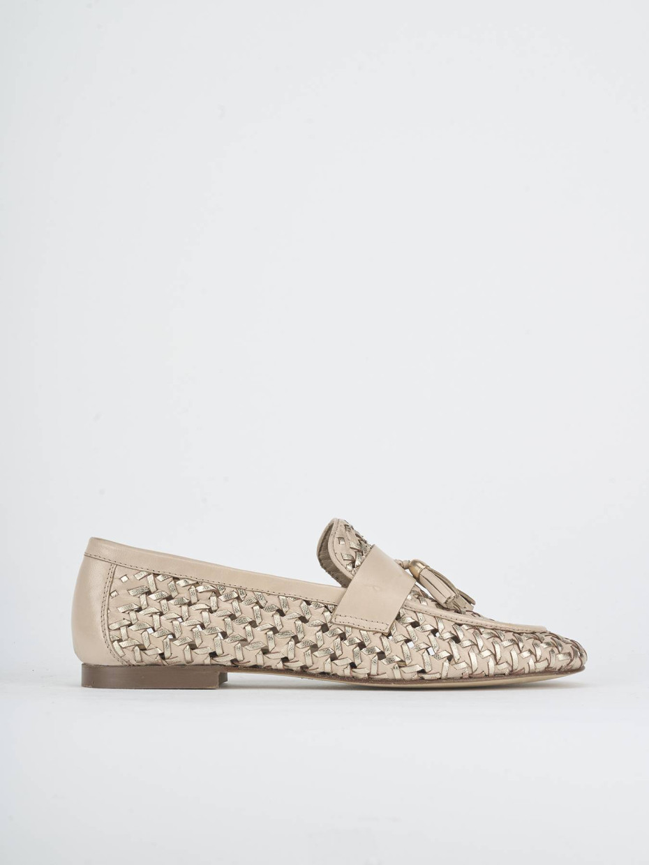 Mocasines tacón 1 cm beis cuero