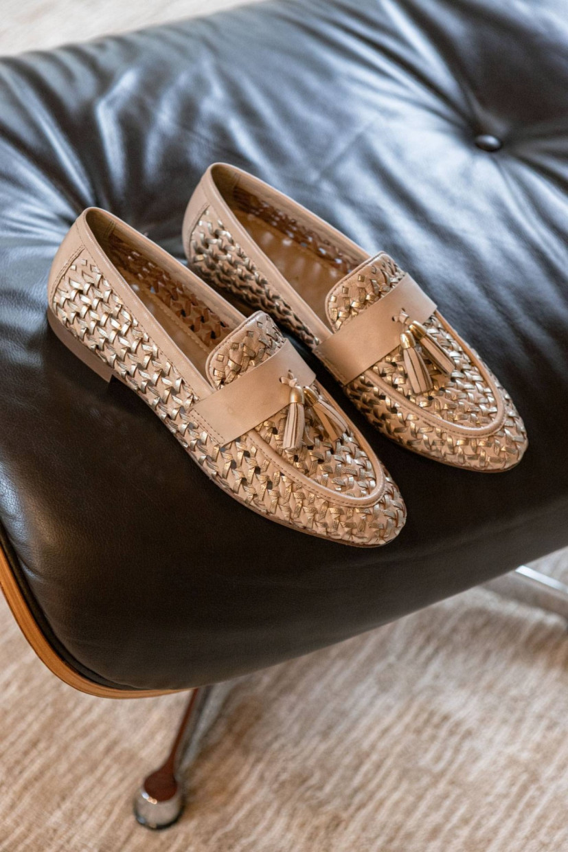 Mocasines tacón 1 cm beis cuero
