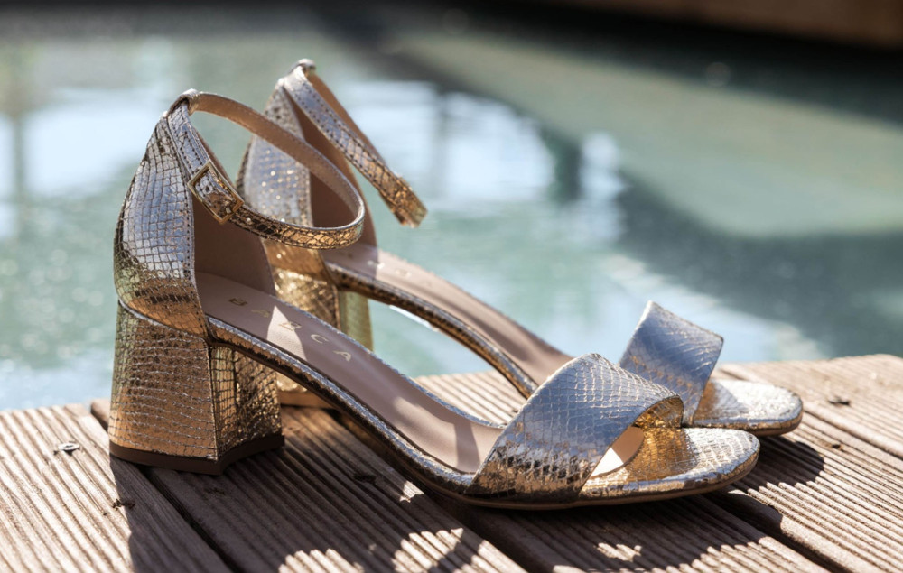 High heel sandals heel 6 cm gold laminated