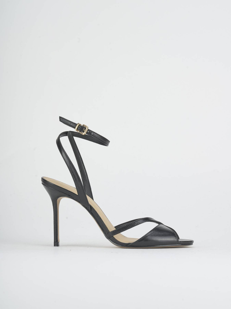 Sandalias de tacón alto tacón 8 cm negro cuero