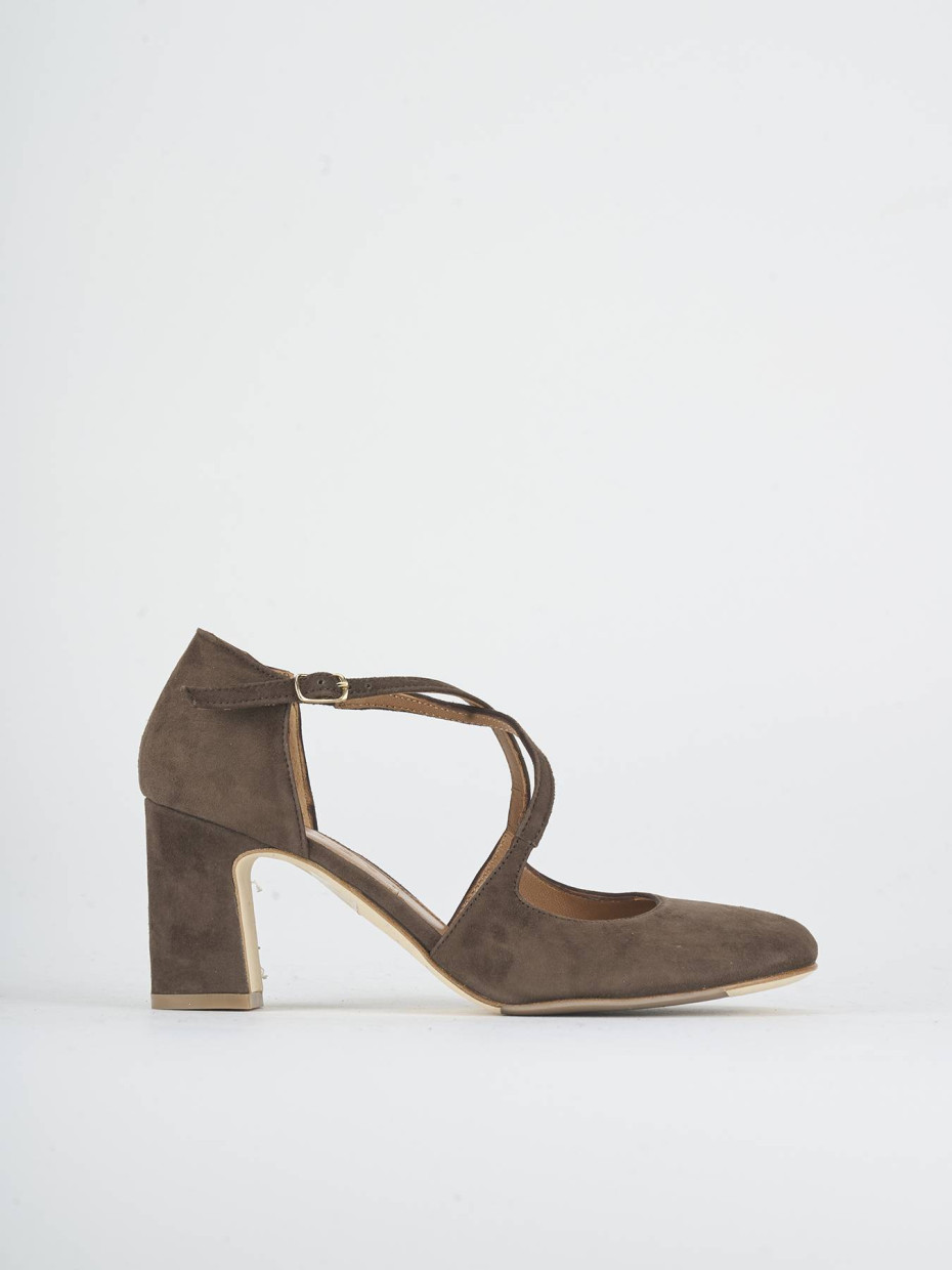 Zapatos de salón tacón 7 cm marrón oscuro ante