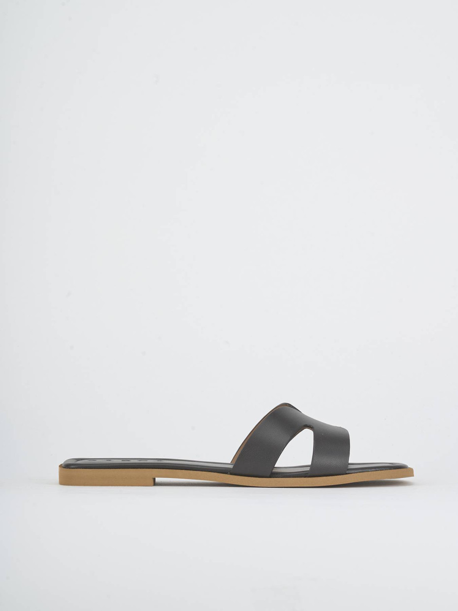 Mules tacón 1 cm marrón oscuro cuero