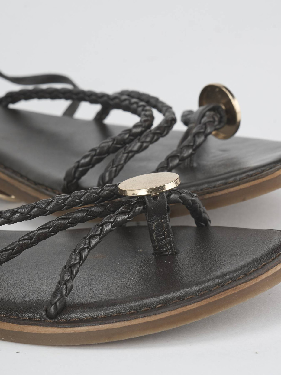 Sandalias de tacón bajo tacón 1 cm marrón oscuro cuero