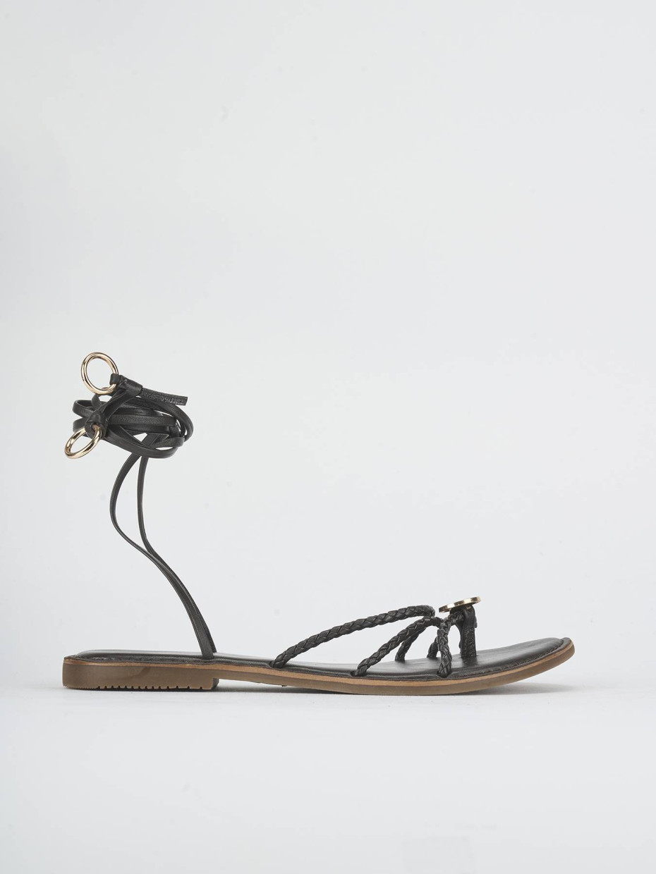 Sandalias de tacón bajo tacón 1 cm marrón oscuro cuero