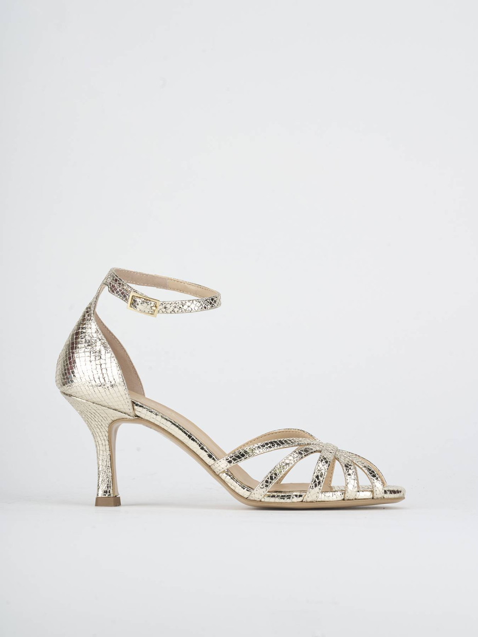Sandalias de tacón alto tacón 7 cm oro pitón
