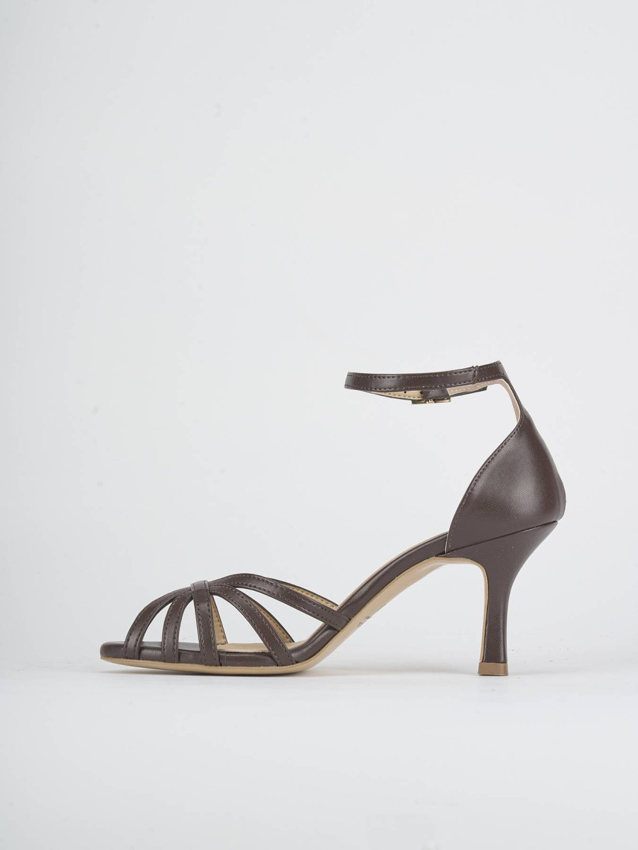 High heel sandals heel 7 cm dark brown leather