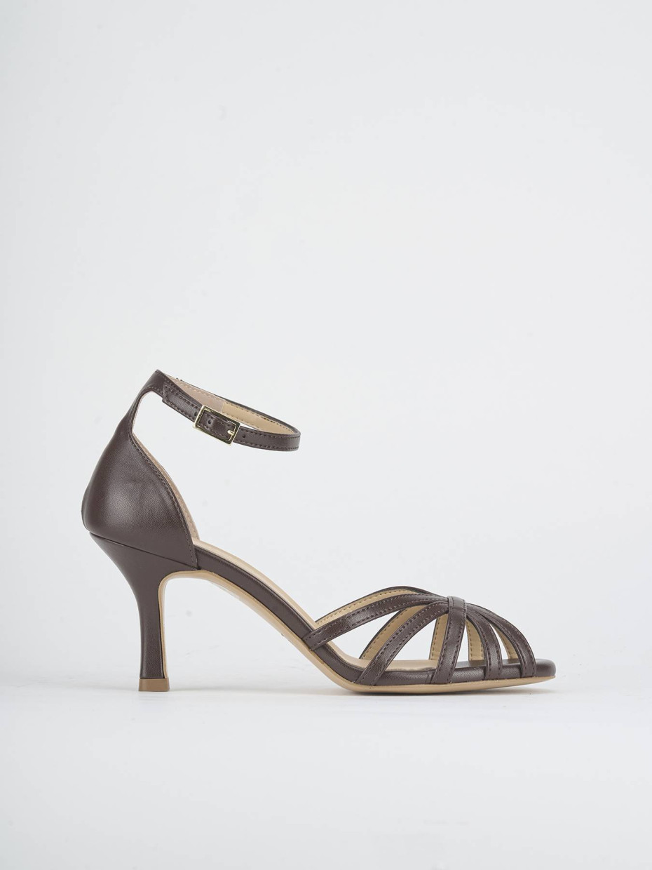 High heel sandals heel 7 cm dark brown leather