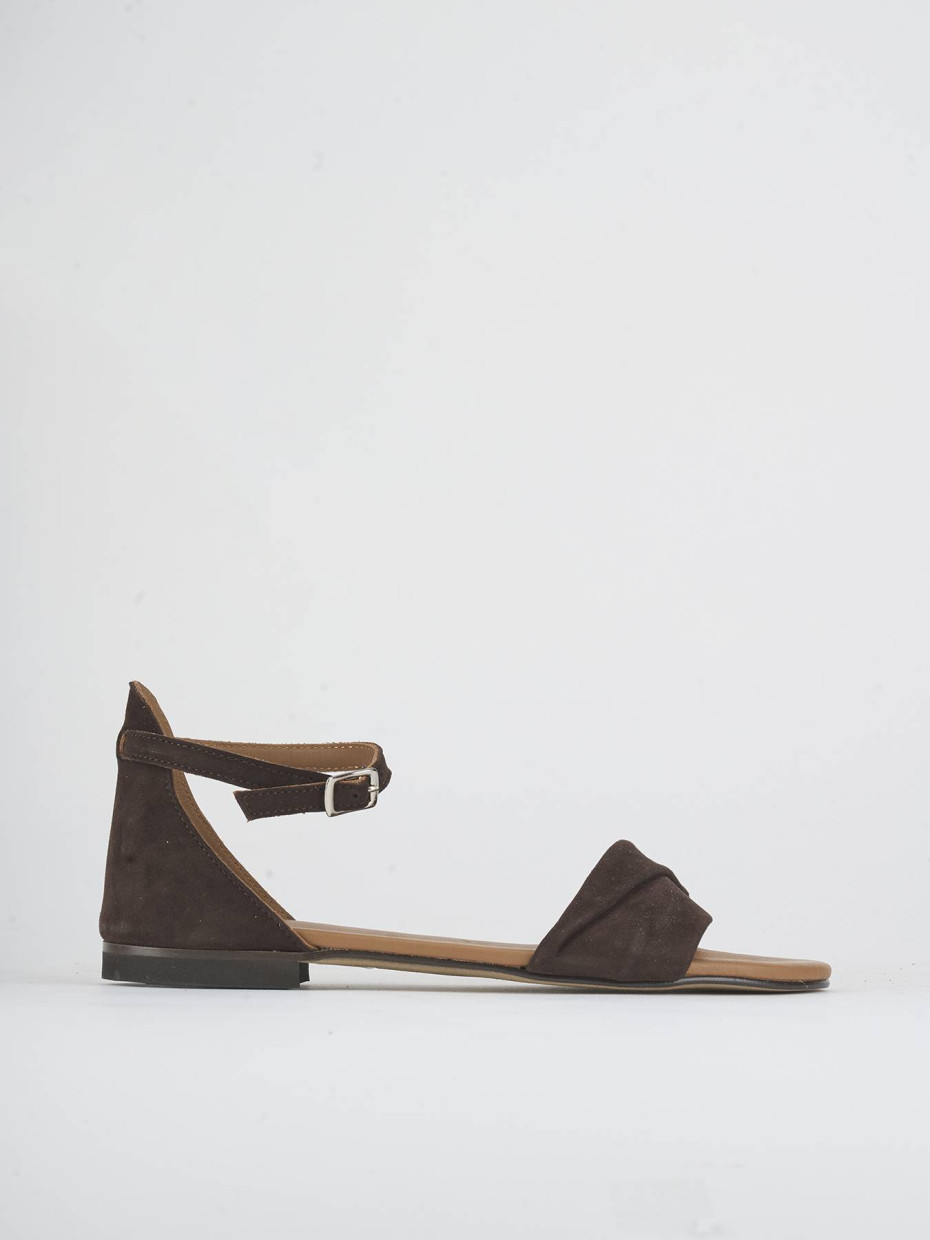 Sandalias de tacón bajo tacón 1 cm marrón oscuro ante