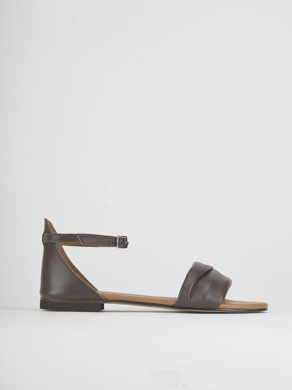 Low heel sandals heel 1 cm dark brown leather