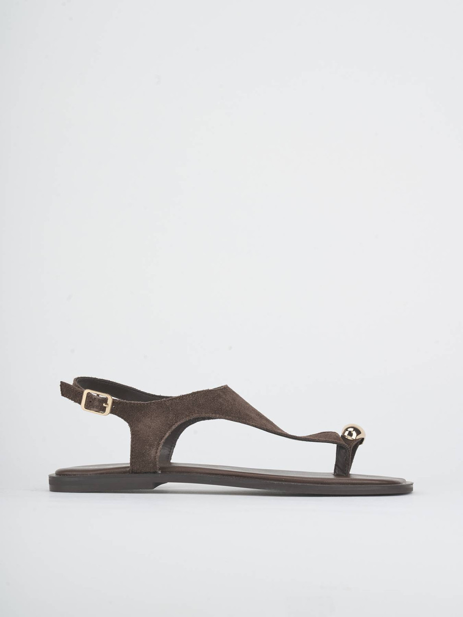 Sandalias de tacón bajo tacón 1 cm marrón oscuro ante