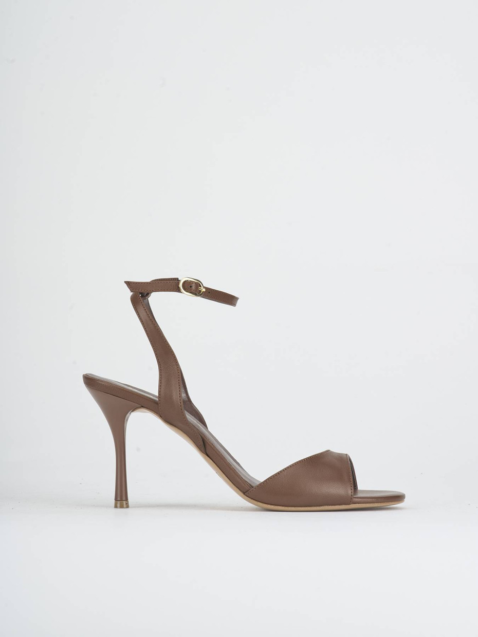 Sandalias de tacón alto tacón 9 cm marrón cuero