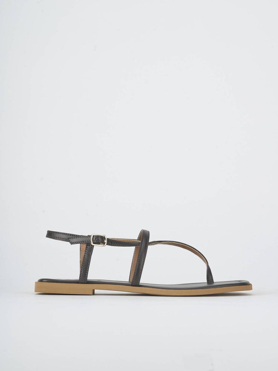 Sandalias de tacón bajo tacón 1 cm marrón oscuro cuero