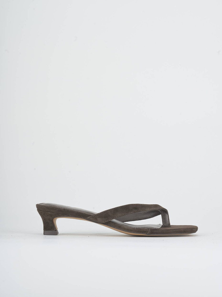 Mules tacón 5 cm marrón oscuro ante