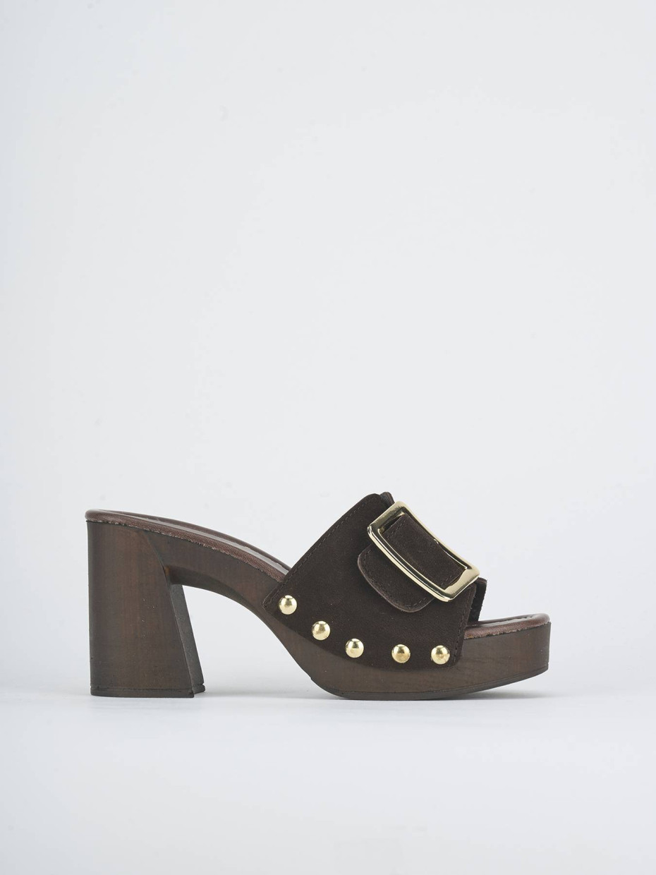 Mules tacón 8 cm marrón oscuro ante
