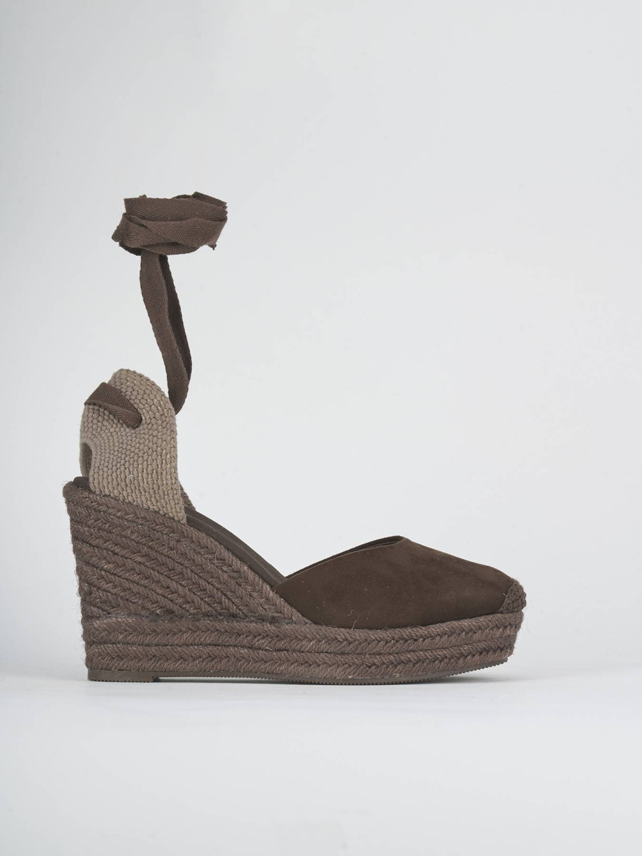 Alpargatas tacón 9 cm marrón oscuro ante
