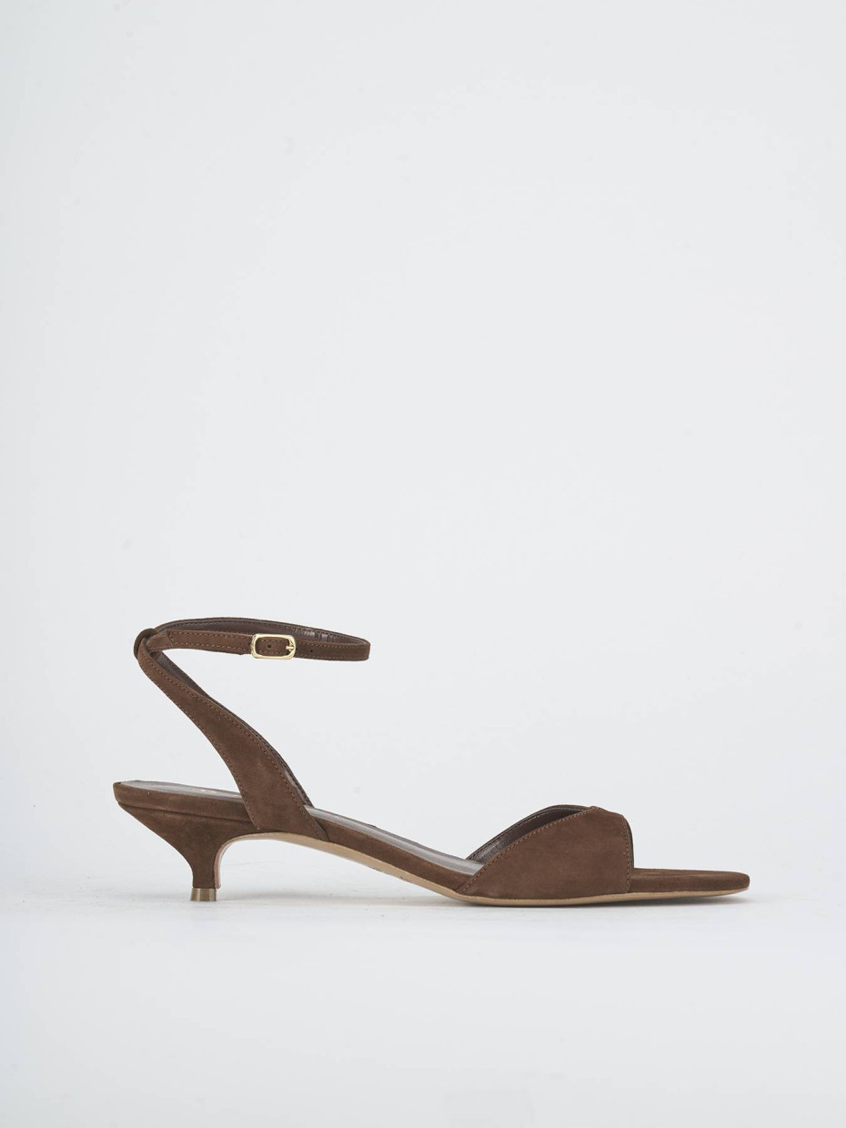 Low heel sandals heel 4 cm brown suede