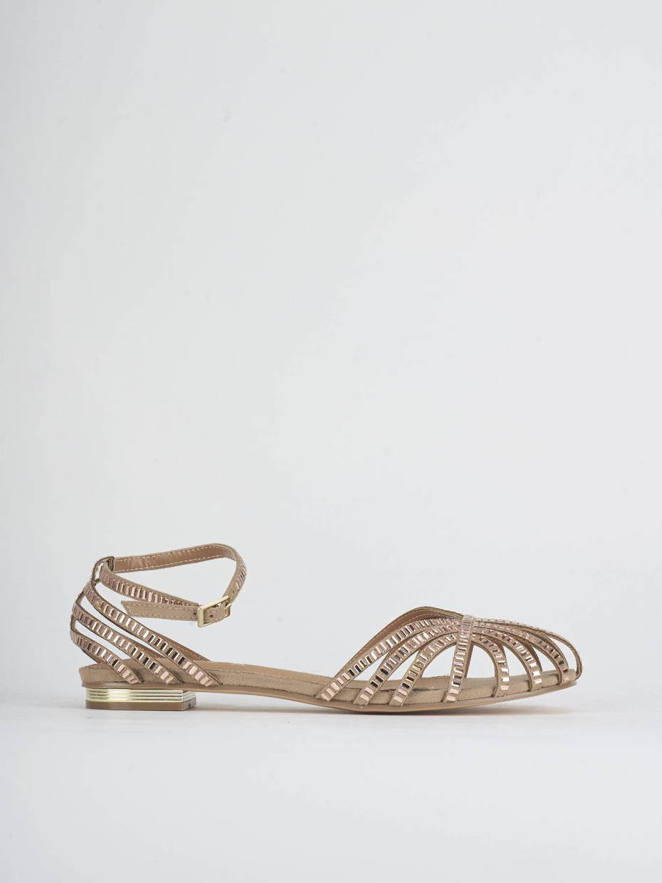 Sandalias de tacón bajo tacón 1 cm beis ante