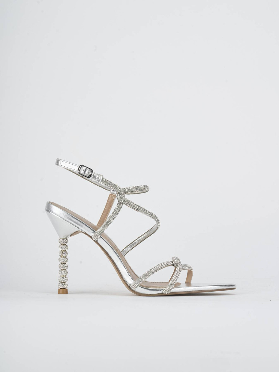 Sandalias de tacón alto tacón 8 cm plata cuero